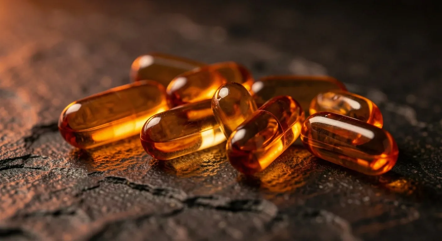 Natural supplement capsules in warm low-key lighting